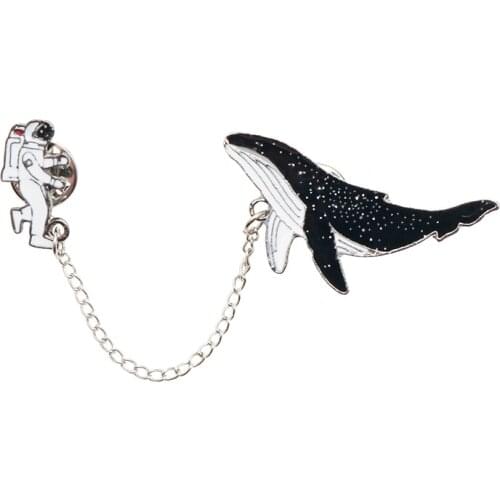 Animal Dolphin Adtronaut Girl Cartoon Alloy Brooch Women Men Shirt Lapel Pin Metal Badges Backpack With Chain Brooches