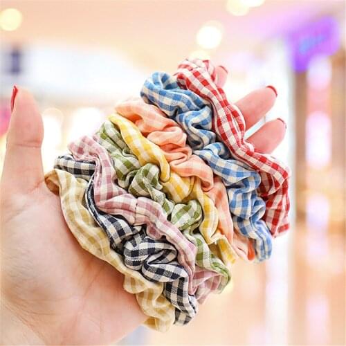 Women Color Plaid Scrunchies Elastic Hair Bands 2020 New Girls Hair Accessories Ponytail Holder Hair Ties Fashion Head Ropes