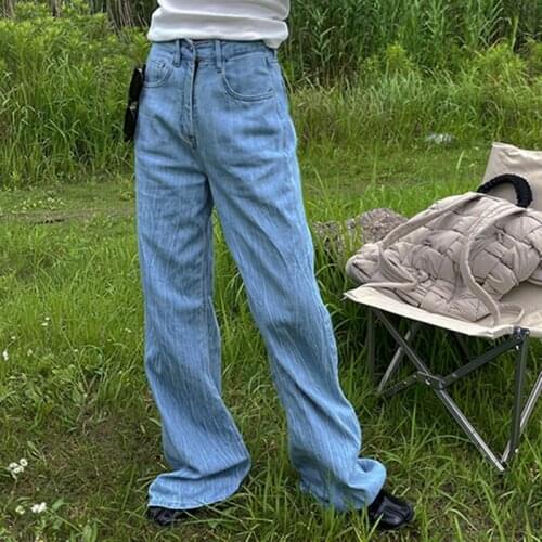 2021 New Summer Fashion Ladies Wide Leg Jeans Loose High Quality Women Trousers Solid Color Casual Elegant Female Bottoms T113