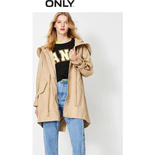 ONLY Womens Waist Drawstring Hooded Trench Coat | 119336535