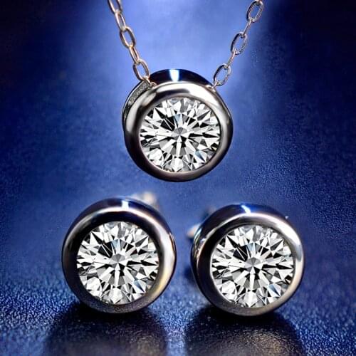 ZHIXI Real Moissanite Diamond Set Include Pendant Necklace Stud Earring D Color 925 Silver Fine Jewelry for Women T10002