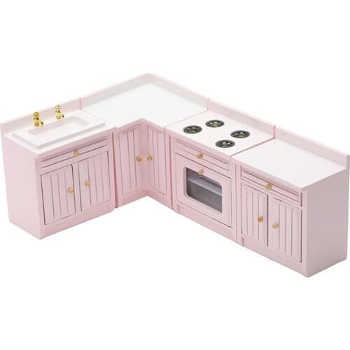 1/12 Dollhouse Cabinet Set Furniture Pink Freely Combined Kitchen Furniture