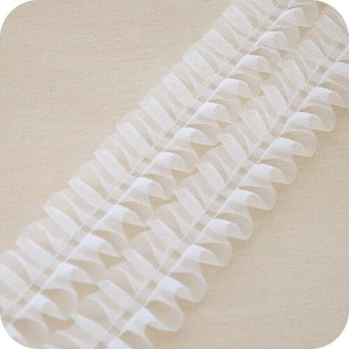 One Meter 5cm Mesh Pleated Lace Ribbon DIY Apparel Sewing Fabric Handmade Crafts Lace Material White Black Red Lace Trimming