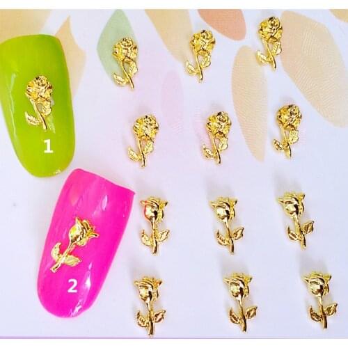 10pcs/bag Japan New 3D Nail Art Decoration Metal Nail Accessories Gold Silver Kawaii Mini Rose flower DIY Charm Nail Tools