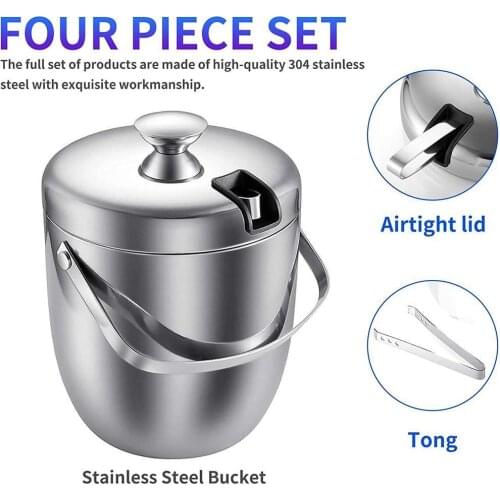 2.8L Steel Ice Bucket With Tong And Lid Portable Bar Chilling Beer Cooler Champagne Wine Bucket Beer Cooler Barware