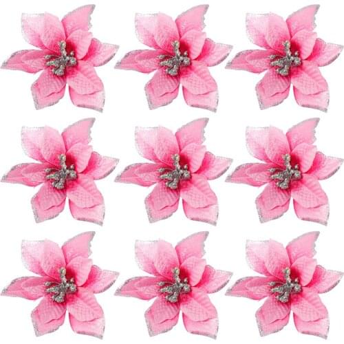 24pcs Christmas Flower Simulation Gold Powder Flower Christmas Tree Decoration Flower Pink