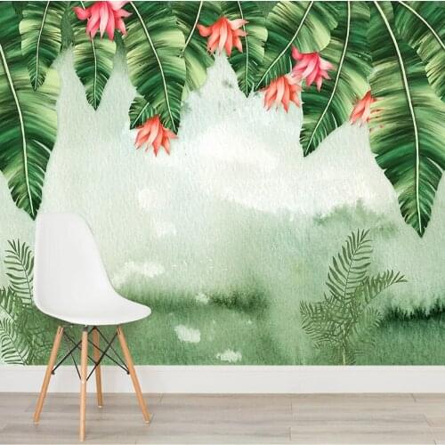 Watercolor Banana Leaves Texture Wall Covering Mural Art Wallpaper For Living Room TV Sofa Bedroom Home Decor 3D Wall Sticker