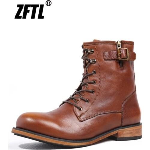 ZFTL Men‘s Martins Boots Vintage Genuine Leather British Man Casual Retro Ankle Boots Male Tooling Trend Lace up Chelsea Boots
