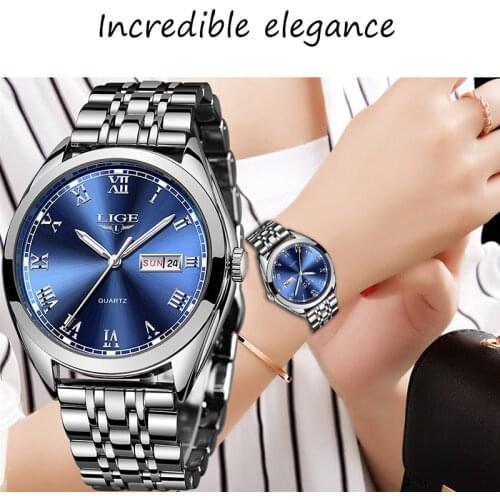 2020 LIGE Women New Blue Watch Date Business Quartz Watch Ladies Top Brand Luxury Female Wrist Watch Girl Clock Relogio Feminino