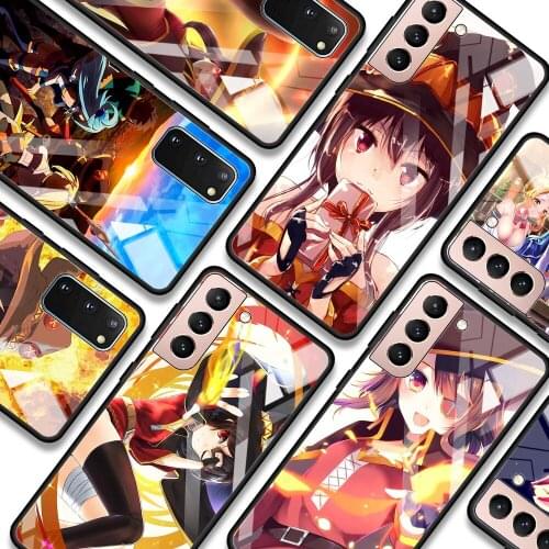 Japan Anime Konosuba Megumin Phone case For Samsung S21 S20 Ultra Plus FE S10e Lite S10 S9 S8 plus Glass Bumper Soft Fundas