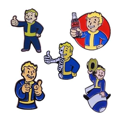 The Fallout Vault Boy Series Enamel Pin Nuka Cola Bootlecape Brooch Boyfriend Game Geek Gift Accessory