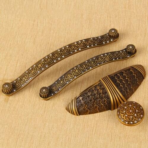 European dressing door handle wardrobe cabinet knob diamond closet handle ancient bronze furniture pull antique drawer knob128mm