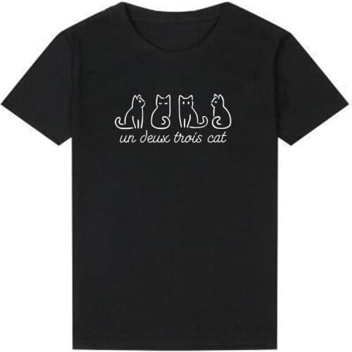 One Two Three Cat Kitten T-Shirt Women Birthday Cat Lover Gift Tops Un Deux Trois Cat Animal Lover Tees Aesthetic Shirts Premium