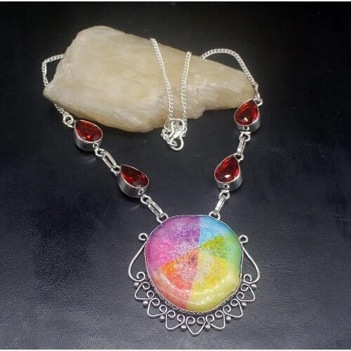 Gemstonefactory Jewelry Big Promotion Unique 925 Silver Natural Solar Quartz Red Garnet Women Chain Necklace 44cm 202101528