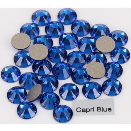 Good Quality ss3-ss34 Capri Blue Non Hotfix Rhinestones, Flat Back Glue On Crystals for Nail Art