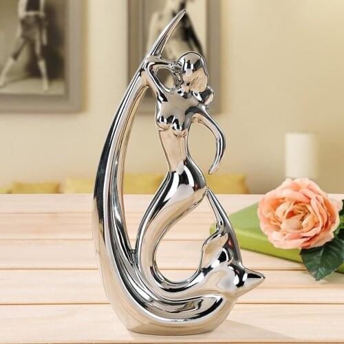 1PCS CERAMIC ORNAMENTS MODERN HOME LIVING ROOM CRAFTS FIGURES DECORATION LIVING ROOM DECORATIONS GOLD AND SILVER BEAUTY LU613507