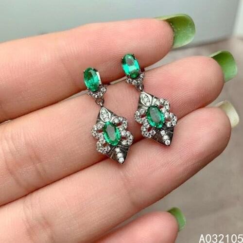 KJJEAXCMY fine jewelry 925 sterling silver inlaid Natural Emerald women elegant popular plant gem earrings ear studs support det