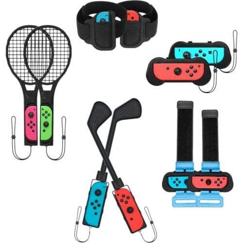 JYS 10 in 1 Accessories Bundle for Nintendo Switch Joy-Con 2 Tennis Rackets + 2 Golf Clubs + 2 Joy-Con Grips + 4 Joy-Con Straps
