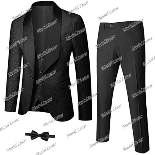 Spring/Autumn Black Formal Jacquard Men Suit Set Wedding Tailor-Made Male Fashion Blazer Terno Masculino Costume Homme Suits