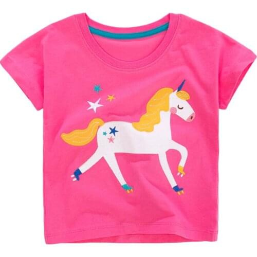 Little Maven New Summer Children Rose Pegasus Appliques O-neck Short- sleeved Cotton Knitted Girls Casual CuteTshirts Tops