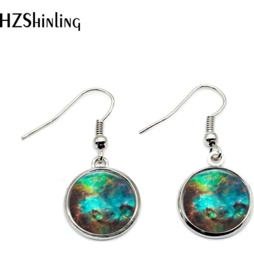 NHE-0021 Blue Nebula Earring Charm Fish Hook Earrings Galaxy Space Jewelry Glass Photo Cabochon Earring