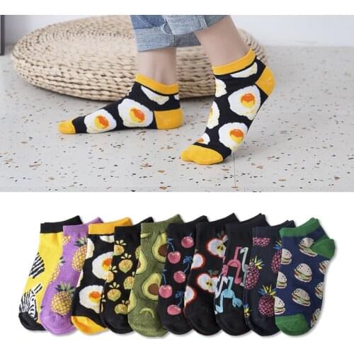 24 Colors New Cotton Mens Summer Shallow Mouth Short Socks Personality Avocado Shark Egg Burger Apple Zebra Astronaut Boat Sock