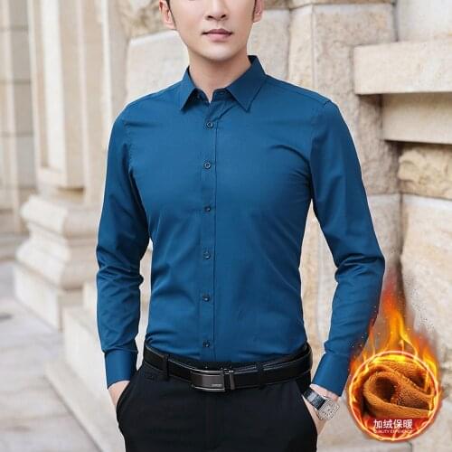 2021 New Fashion Men Shirts Add Velvet High Quality Autumn Mens Long Sleeve Shirt Slim Fit Korean Version Youth Mens Shirt