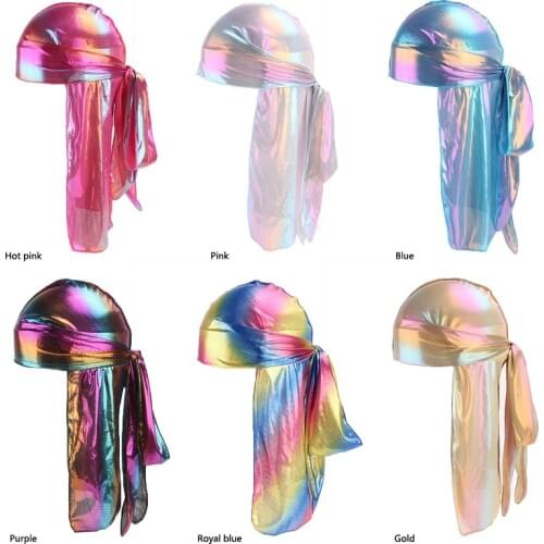 New Unisex Long Silk Satin Breathable Bandana Turban Wigs Doo Durag Biker Headwrap 360° Wave Pirate Hat Cap Men Hair Accessories