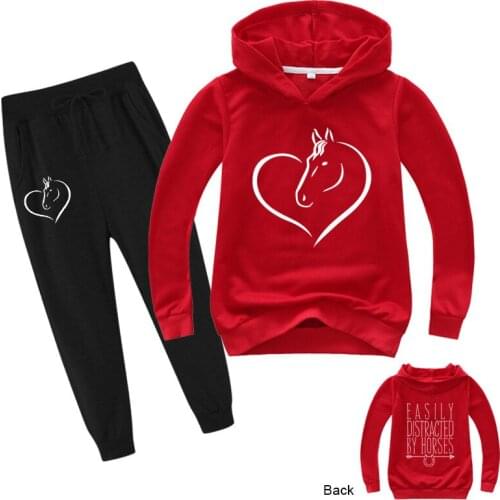 2-15Y Kids Clothes 2019 Teen Girls Clothing Set Cartoon Horse Print Hoodies Pants 2pcs Set Sport Suits Children Fall Outfits
