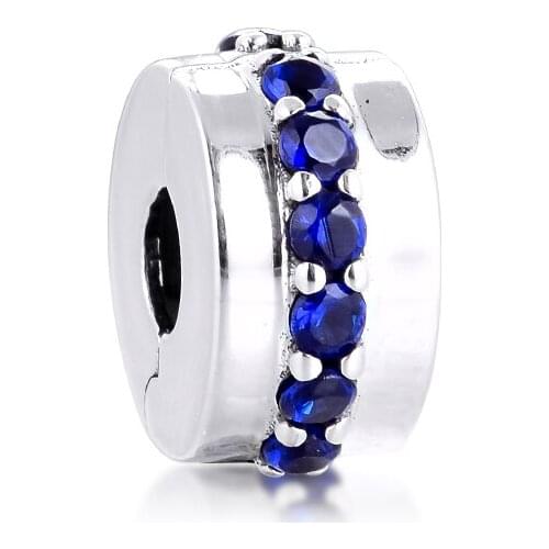 Fits Pandora Bracelet Blue Sparkling Clip Charm Genuine 925 Sterling Silver Beads for Women Jewelry DIY Making Kralen Berloques