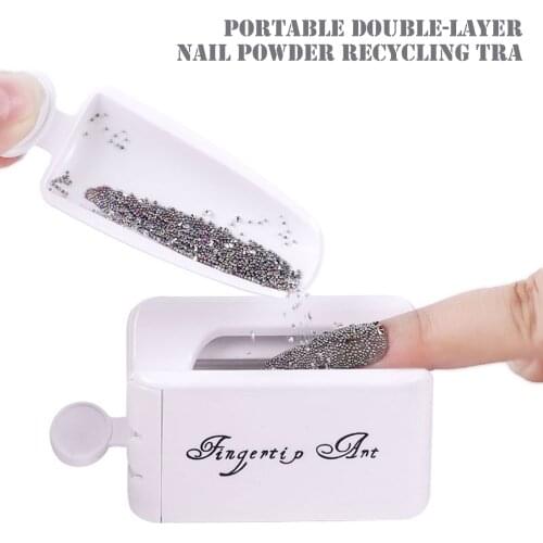 Portable Double-Layer Nail Powder Recycling Tray Container Holder System with Funnel for Women Girls Nail Art Manicure Tool