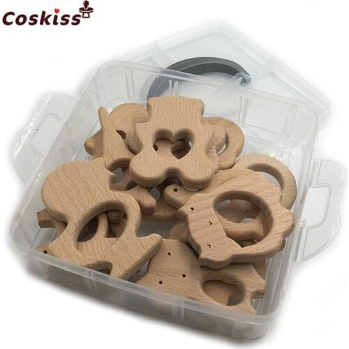 DIY Baby Teether Toys Set 14pcs Organic Natural Beech Wooden Toy Hand Cut Animal Baby Wooden Teether Make Baby Smart Ability