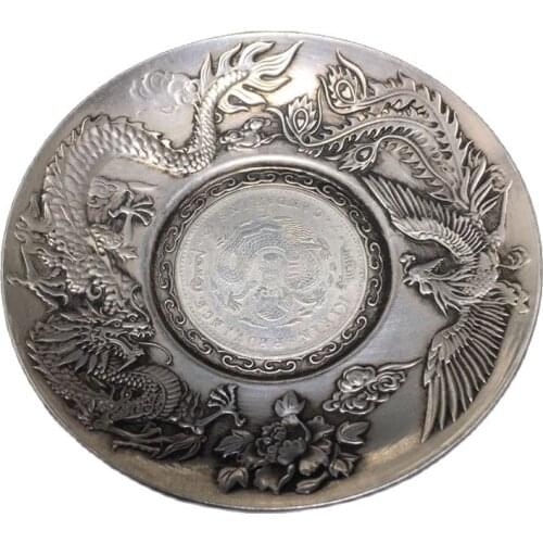 Early collection of bronze brush wash, dragon and Phoenix inlaid with silver brush wash saucer
