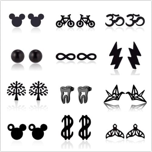 Girl Earrings Mouse/Tree/Lightning/Yago/Bicycle/Mermaid/Round Stainless Steel Stud Earring for Women Daily Wear pendientes
