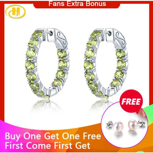 Hutang 4.7 Carats Natural Peridot Hoop Earrings Solid 925 Sterling Silver Earring European Vintage Style Fine Jewelry for Girl