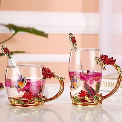 Blue Rose Crystal Cup Flower Tea Glass High-grade Glass Water Cup Flower Mug DDC-46