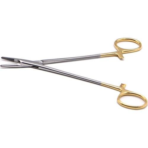 Dental TC Head Needle Holders Stainless Steel Gold Plated Handle Orthodontic Plier Surgical Instrument Tools Implant Castroviejo