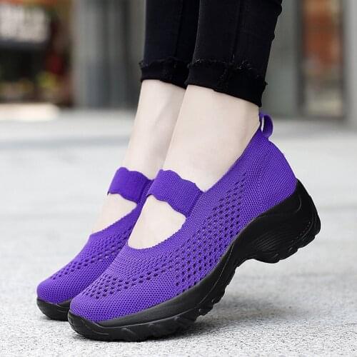 Summer Women Flat Platform Shoes Woman Casual Mesh Breathable Slip On Fabric Sneakers Shoes For Women Female Mary Jane Shoe 42
