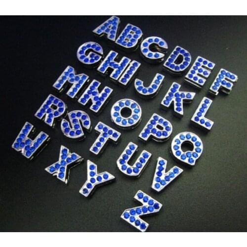 Internal Dia. 8mm A-Z blue rhinestones bling slide letter 260pcs/lot DIY Alphabet fit for 8MM leather wristband necklace
