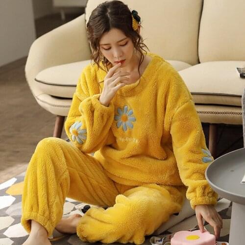 Women Pajama Sets Flannel Cartoon Warm Pyjamas Women Homewear Animal Sleepwear Pijama Mujer Nightwear Girls Home Clothes Suits