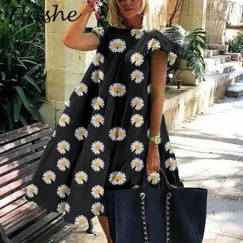 Spring Summer Dresses For Women Ruffle Sleeve O Neck Flower Print Boho Dress Women Elegant Vintage Mini Dress Loose Swing Dress