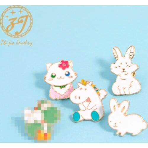 New Creative Personality Zinc Alloy Enamel Brooch Pin Cat Rabbit Dinosaur Cute Brooch Jewelry Lapel Backpack Coat Pin Gift
