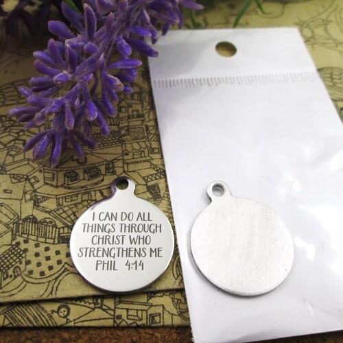 10pcs--"I can do all things through christ who streng thens me phil 4:14"stainless steel charms more style for choosing DIY