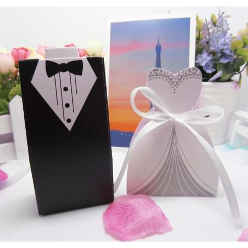 100pcs Bride And Groom Candy Gift Box, Wedding Decoration, Mariage Casamento Gift Bag Ribbon Wedding Favors Candy Box Sugar Case