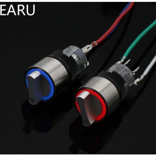 16mm Self-return Momentary Self-locking Fixation Waterproof DPDT Illuminated Metal Selector Knob Rotary Switch 2/3 Position LED