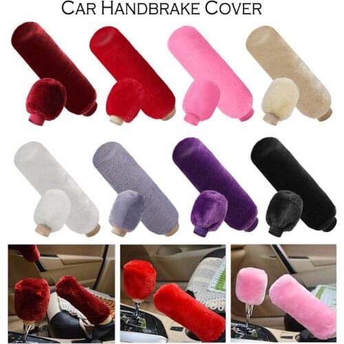 2Pcs Car Handbrake Grip Covers Gear Shift Knob Cover Handle Plush Sleeve Winter Soft Warm Hand Brake