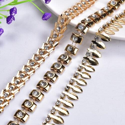 1 Yard Crystal Rhinestones Trim Gold Silver Metal Chain Ribbon Sew on Clothing Bags DIY Craft Accessories Decoration