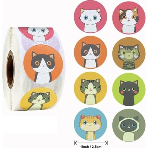 500pcs/roll Amazing Stickers 1 Inch Cute Elephant Cat Adhesive Tape Wrapping Gift Decoration School Kids Reward E6051