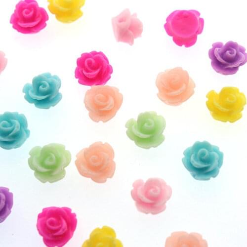 60pcs bulk wholesale resin flower Mixed Color Rose Beads, Flower Beads, Drilled Flowers, 10mm Flower Beads, 1mm Hole SH-419