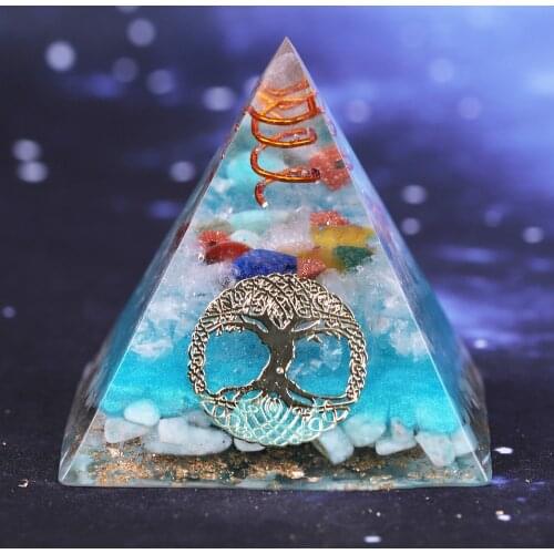 7 Chakra Crystal Orgone Pyramid Tree Of Life Amazonite Resin Jewelry Decoration Faith Creativity Pyramid Energy Generator